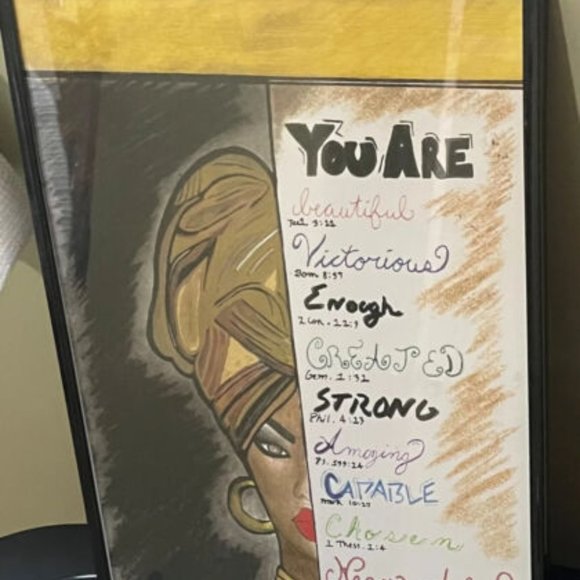 Large Framed Colored Sketch Jamaican Woman with Quote - Picture 7 of 7